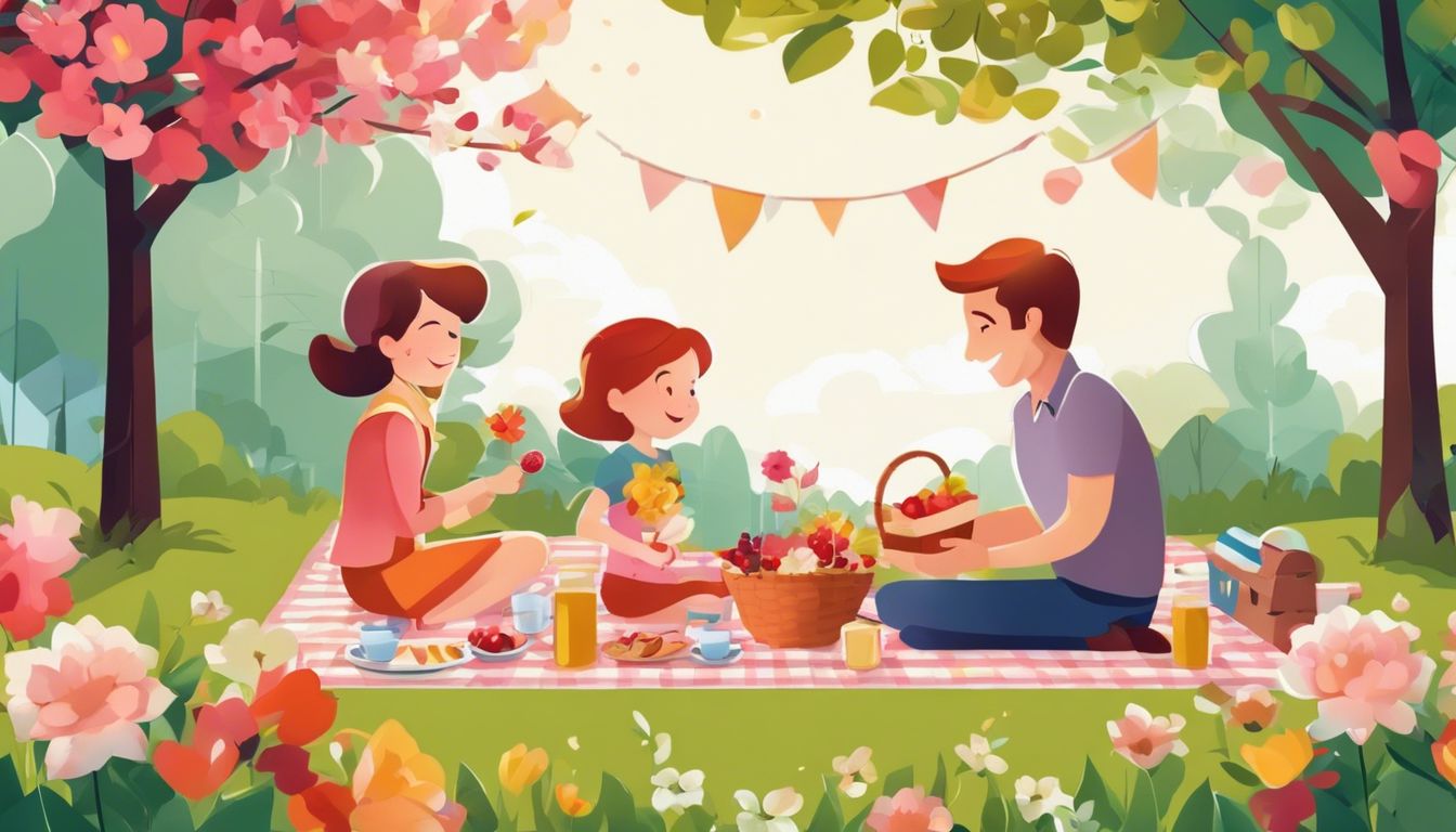 A family enjoying a picnic in a beautiful garden.