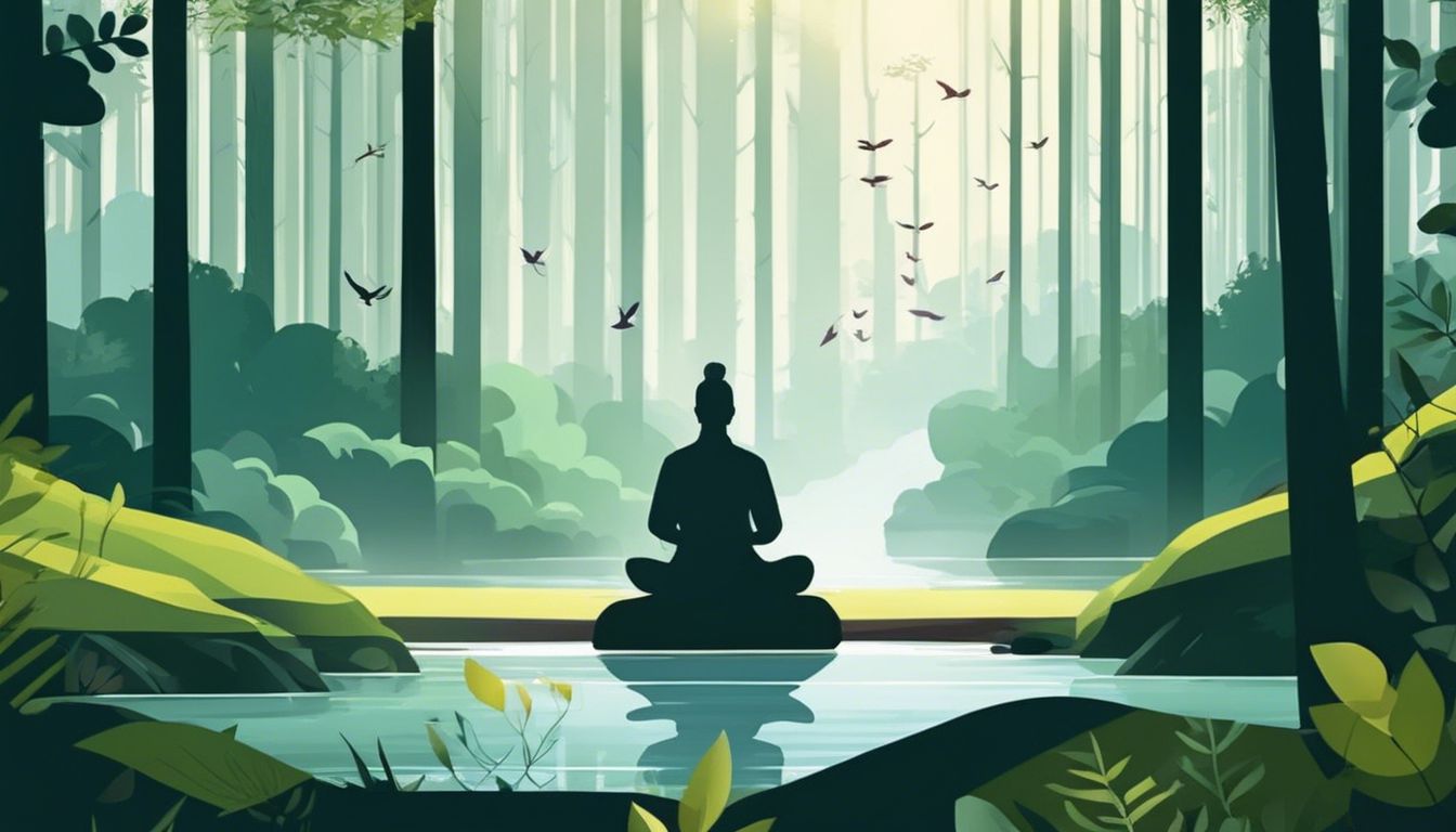 A person meditating in a peaceful forest clearing.