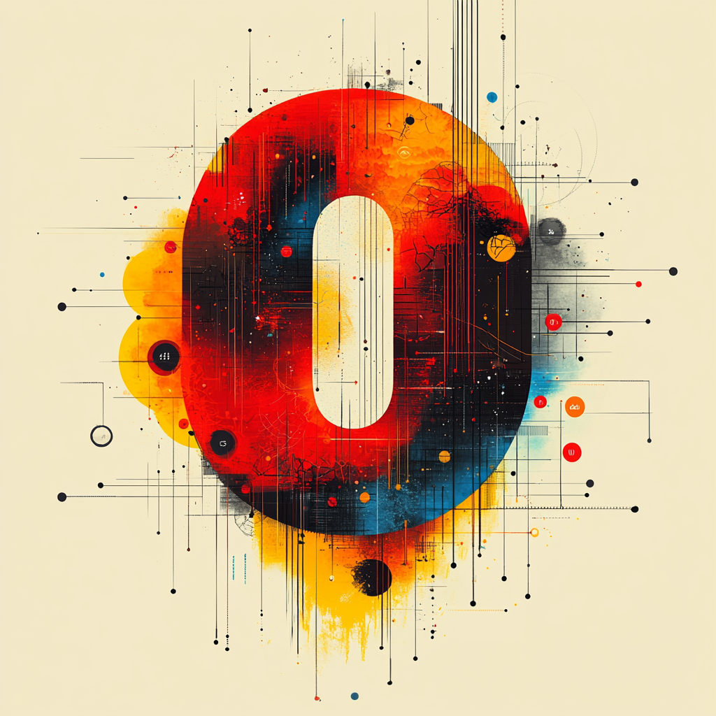 Number 0 with orbiting numerology numbers in a flat design style.