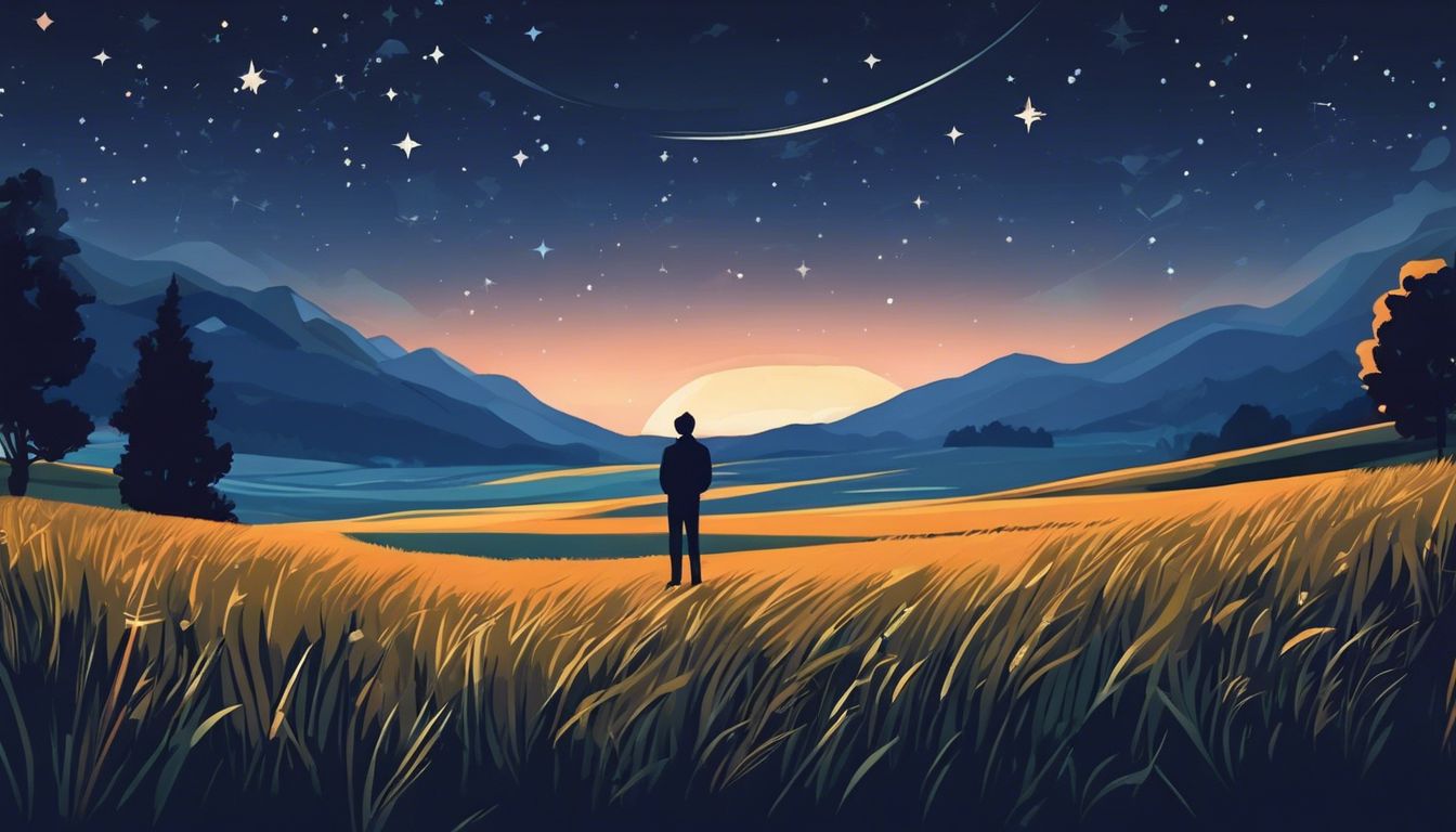 A person standing in a field, gazing up at the stars.