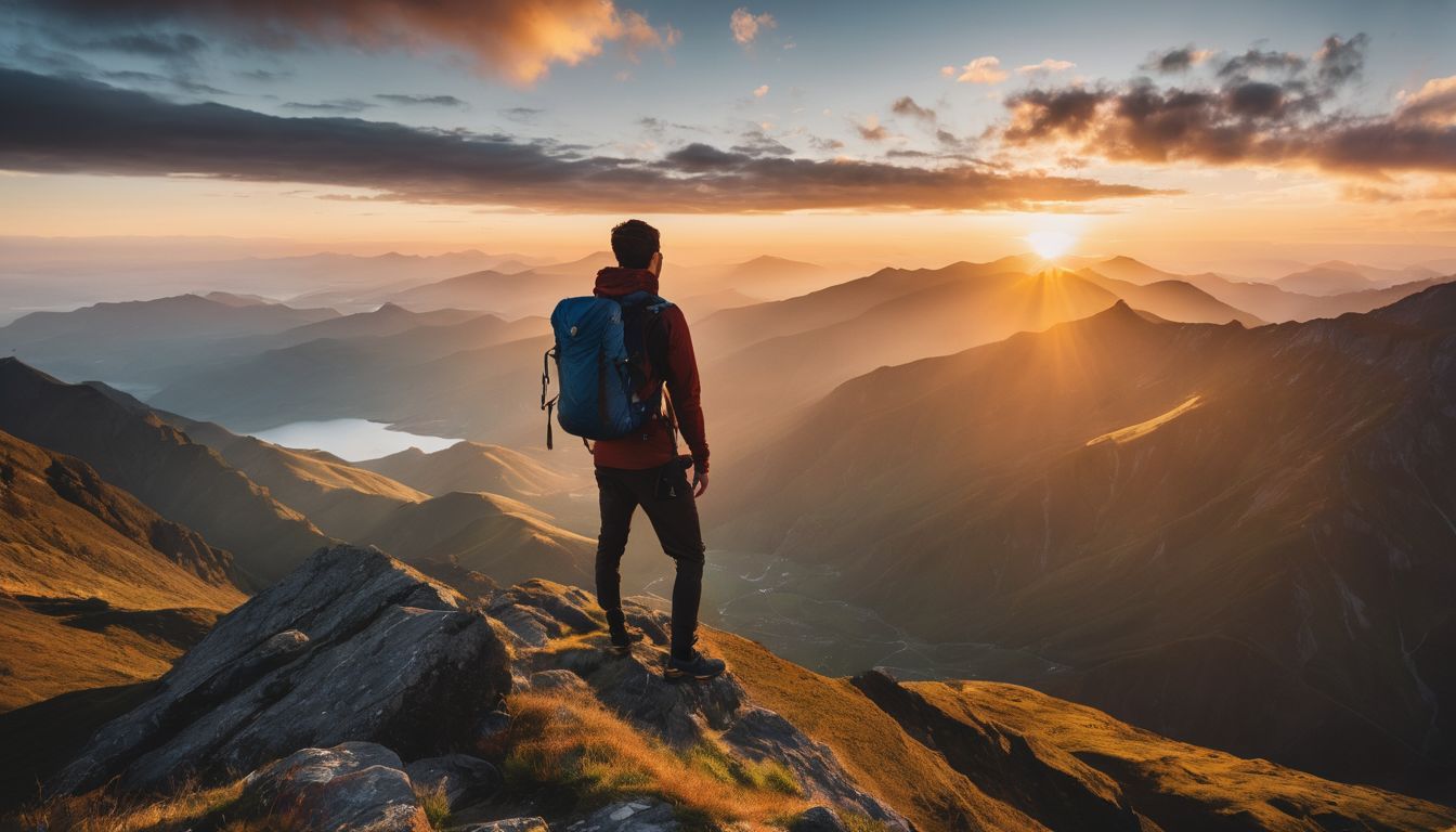 A person standing on a mountain peak at sunrise, showcasing different styles.