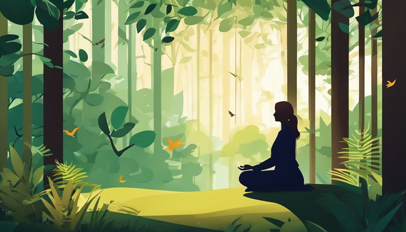 A person meditating in a peaceful forest clearing.