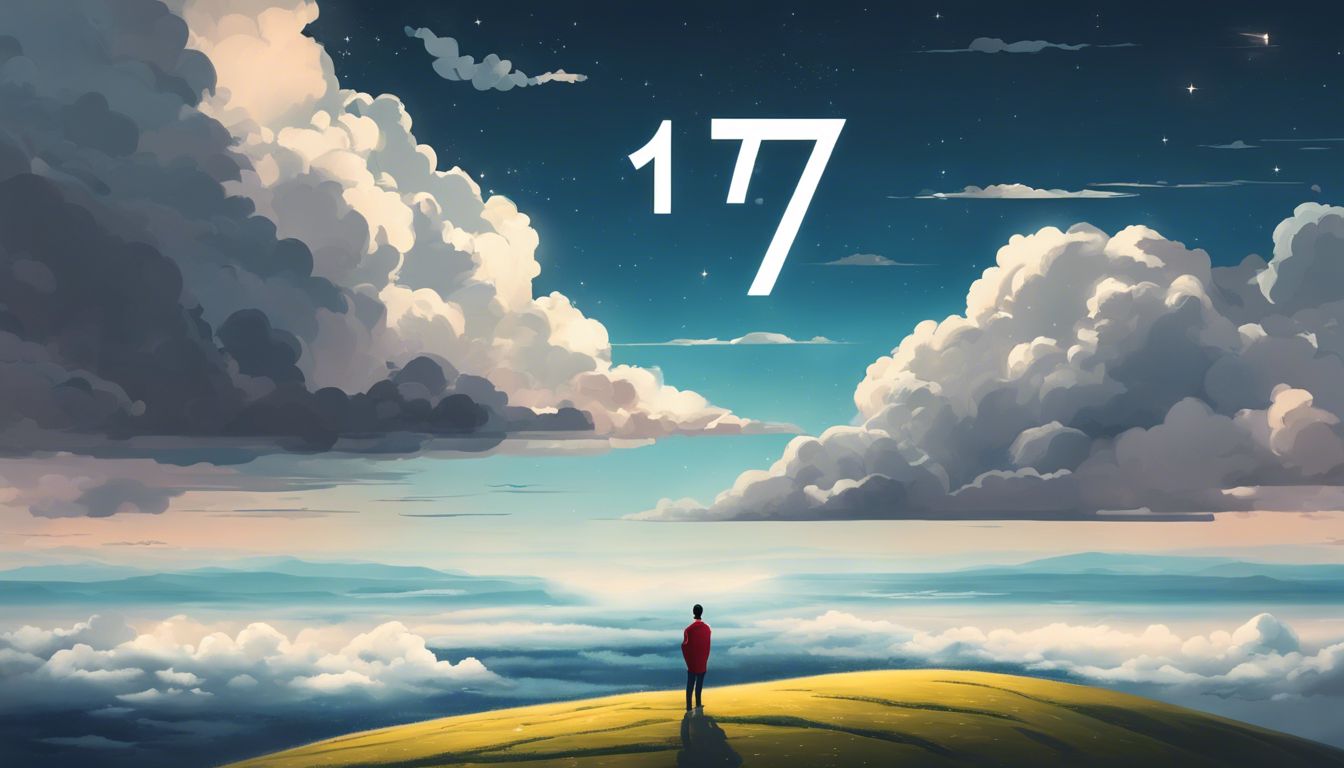 A person gazes at the number 17 surrounded by clouds.