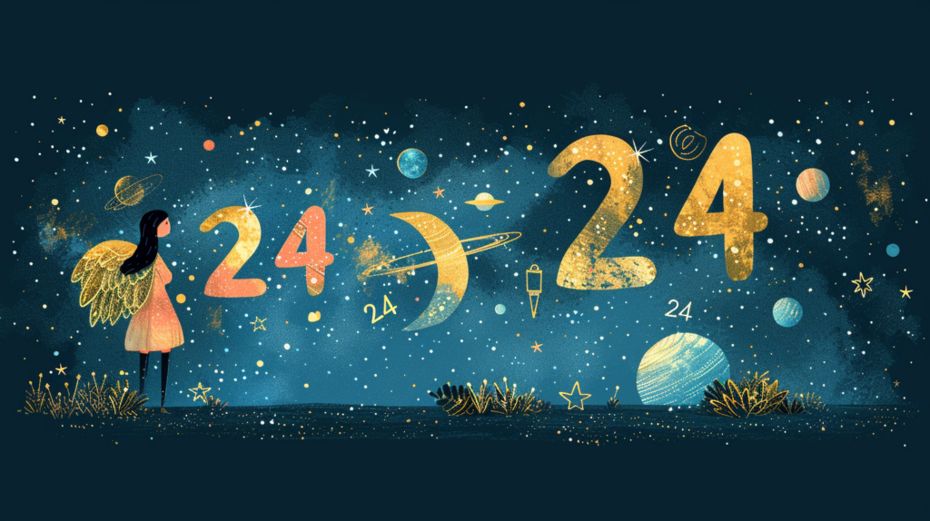 Flat design of angel number 24 and cosmic messages