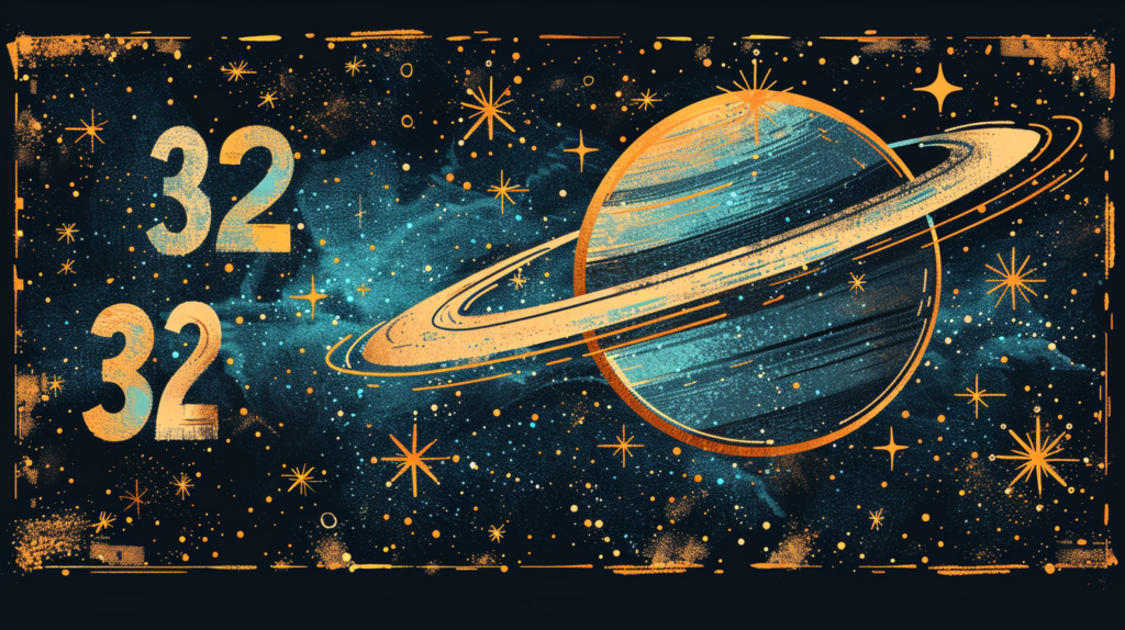 Flat design of cosmic number 32 appearances