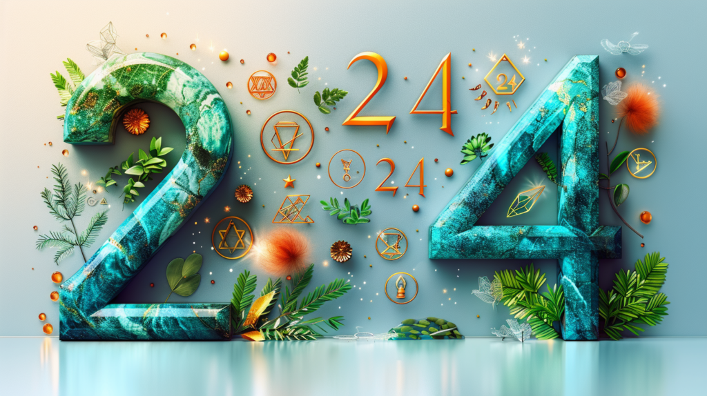 Flat design of number 24 with numerology symbols