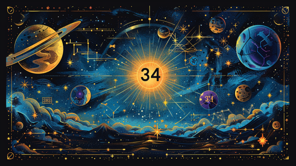 Flat design illustrating 34 cosmic significance