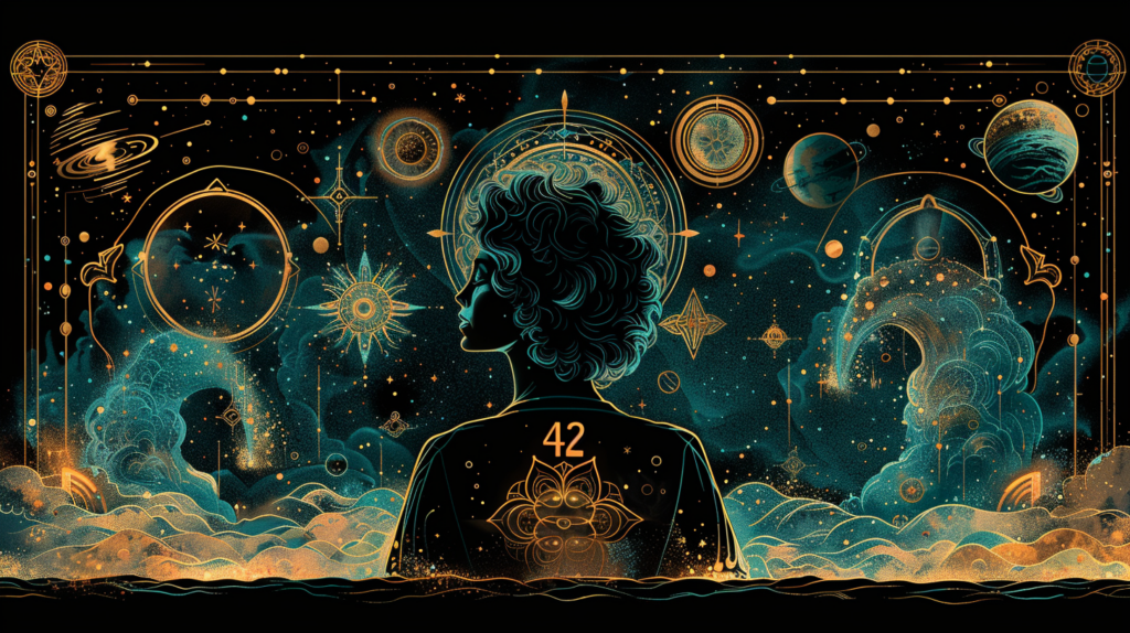 Flat design illustrating the theme of synchronicity with angel number 42