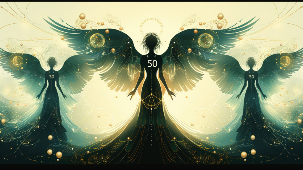 Flat design interpretation of angels descending from heaven with number 50