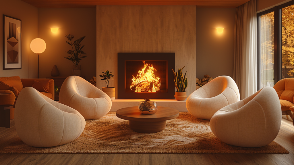 Flat design interpretation of cozy living room numerology.