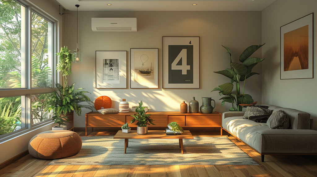 Flat design of home interior with number 4 elements