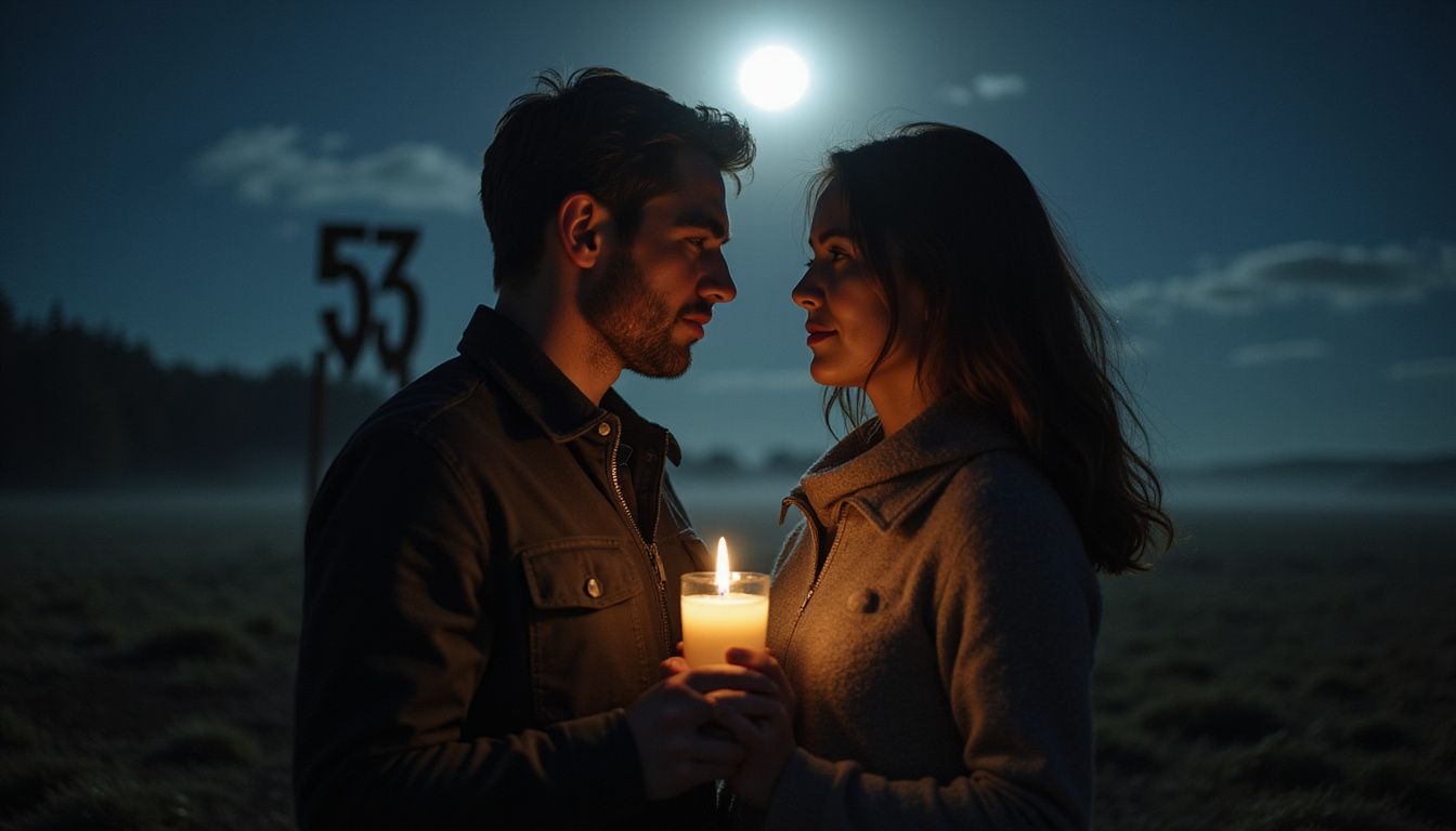 A couple shares a profound, intimate moment under the full moon.
